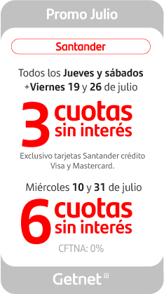 Promo Junio Santander - 3 cuotas sin interés - Todos los jueves y sábados.