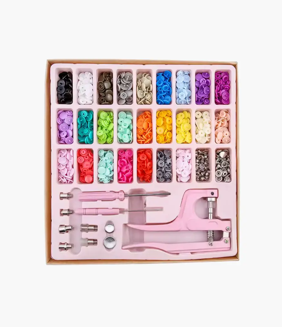 Kit de pinza, snap y hojalillos - Rosa